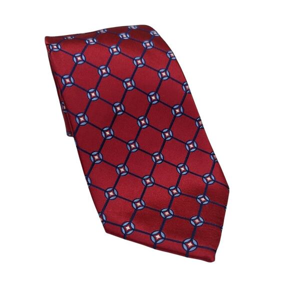 Saddlebred Neck Tie Red Geometric Blue Dots Jacquard XL Long Power Woven Tall - Picture 1 of 5